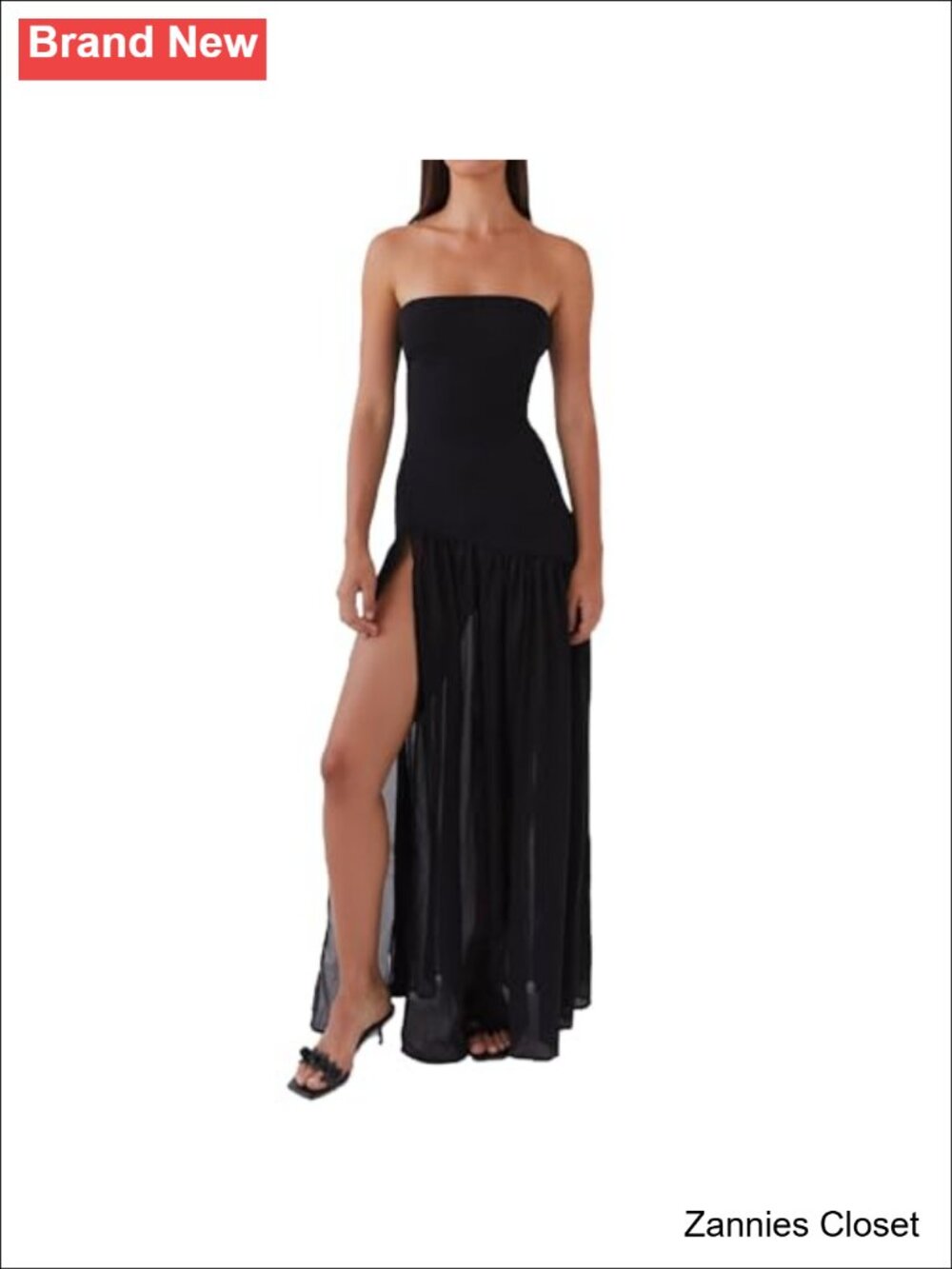 ✨ Tiger Stripe Mesh Patchwork Maxi Dress Strapless High Slit Beach Vacation